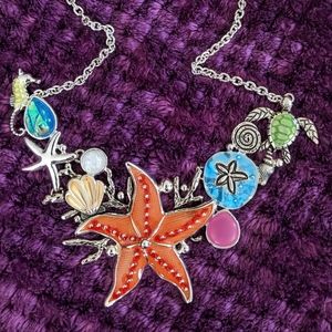 Antique Silver Metal Starfish Sea Turtle Seahorse Shell Sand Dollar Neck…